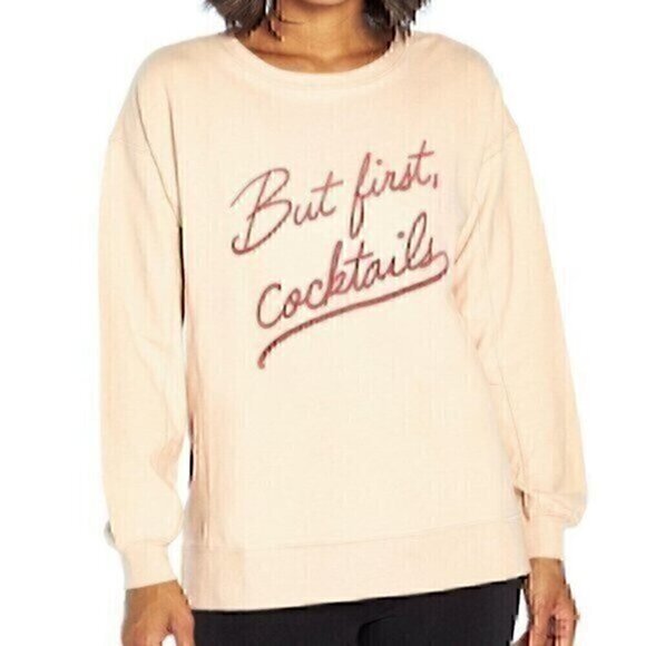 NEW NWT WILDFOX Statement Sweatshirt Solid Pink Cocktails Alcohol Crewneck Small - Picture 1 of 12